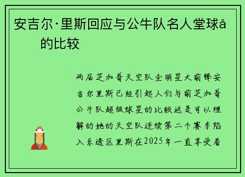 安吉尔·里斯回应与公牛队名人堂球员的比较
